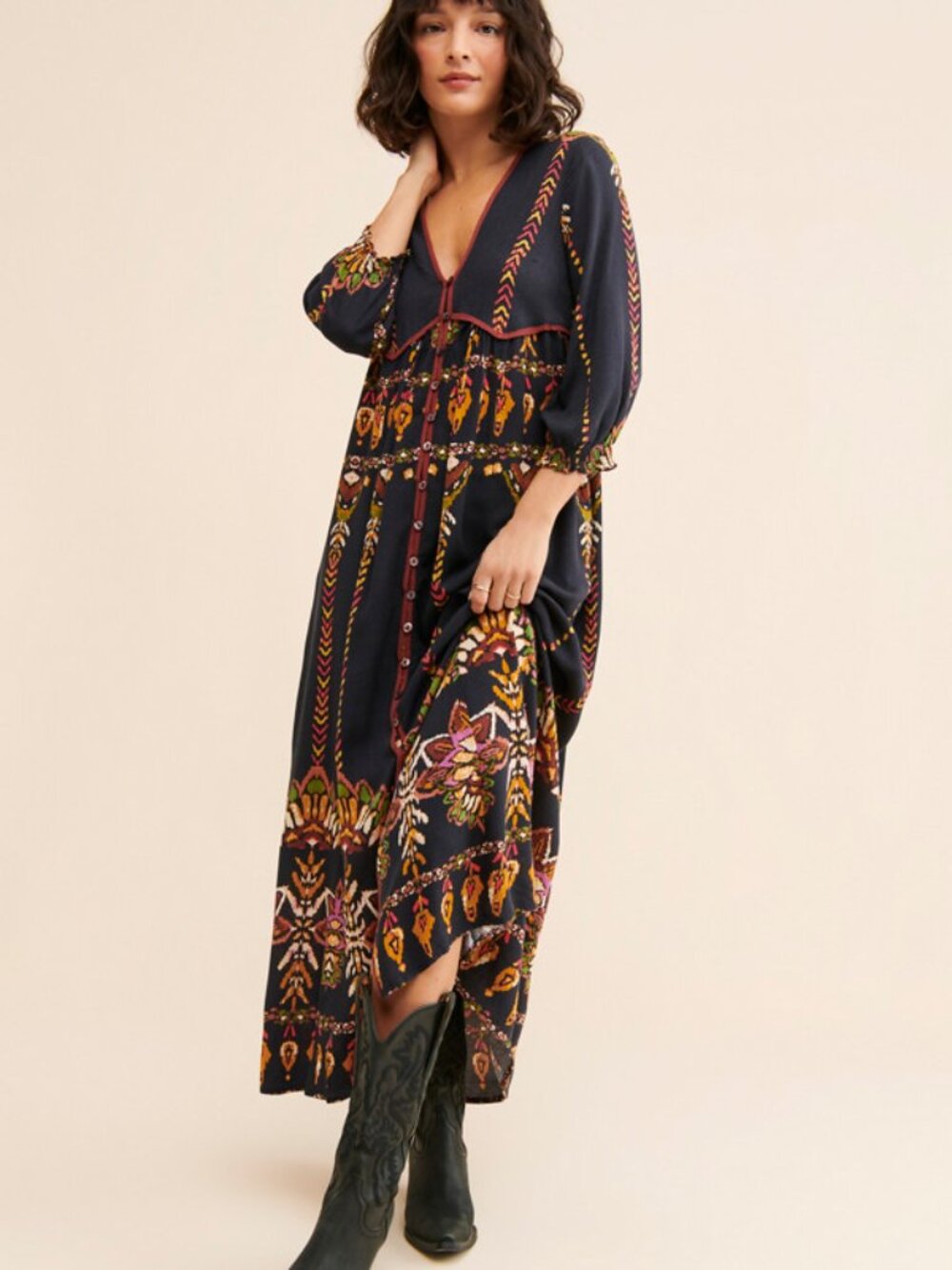 Free People Moody Combo Foley Long Sleeve Maxi Dress Size XS 36812 - Picture 2 of 16